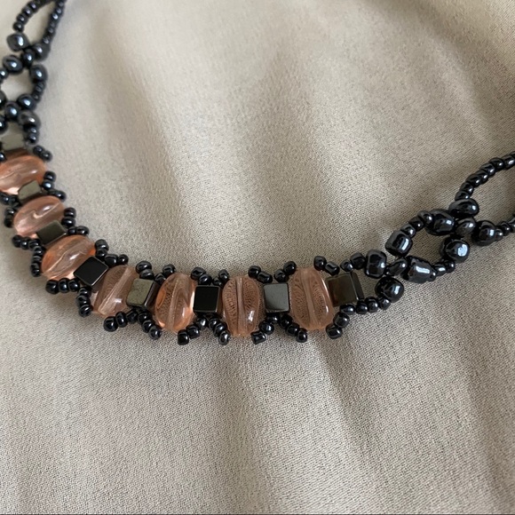 Vintage Clear Pink Gunmetal Grey Beaded Necklace - Picture 3 of 5